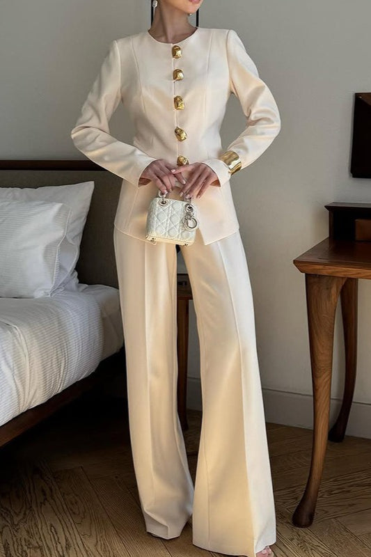 Relaxed White Two Piece Blazer Pants Set