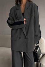 Conjunto de blazer holgado con solapa en V y pantalones de pierna ancha