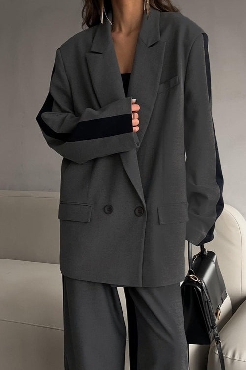 Notch Lapel Relaxed Blazer Wide Leg Pants Set