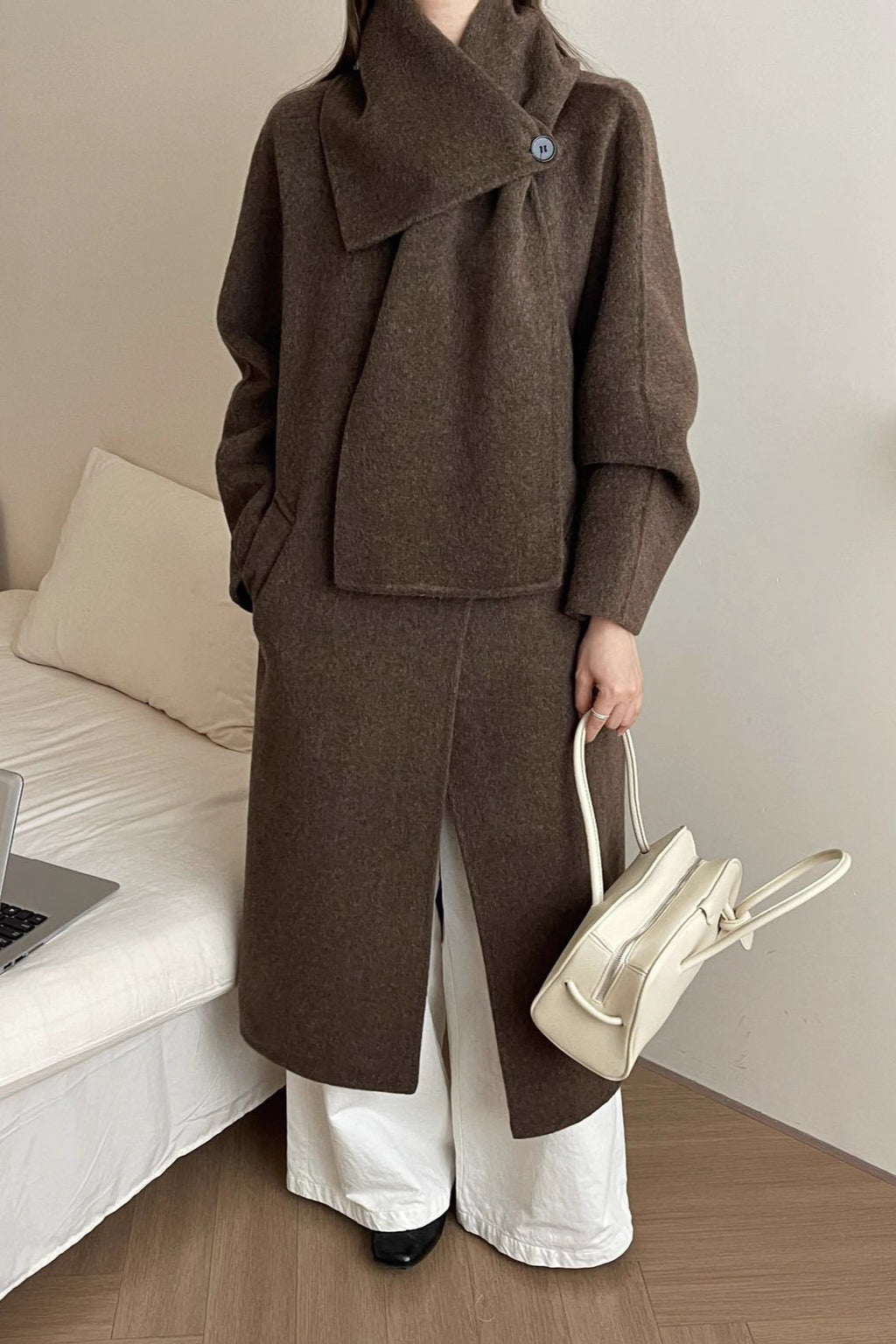 Wool Reversible Midi Scarf Style Overcoat
