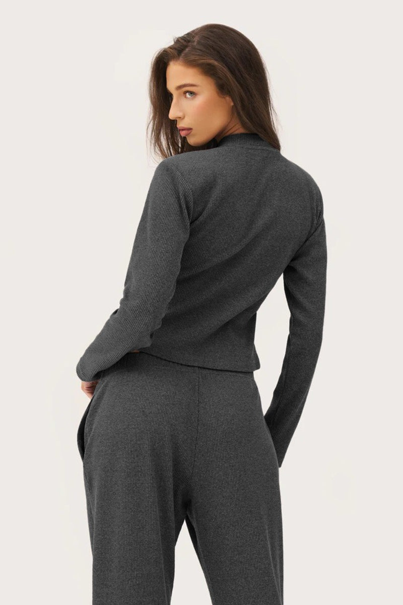 Ribbed Mock Neck Cardigan Pants Set