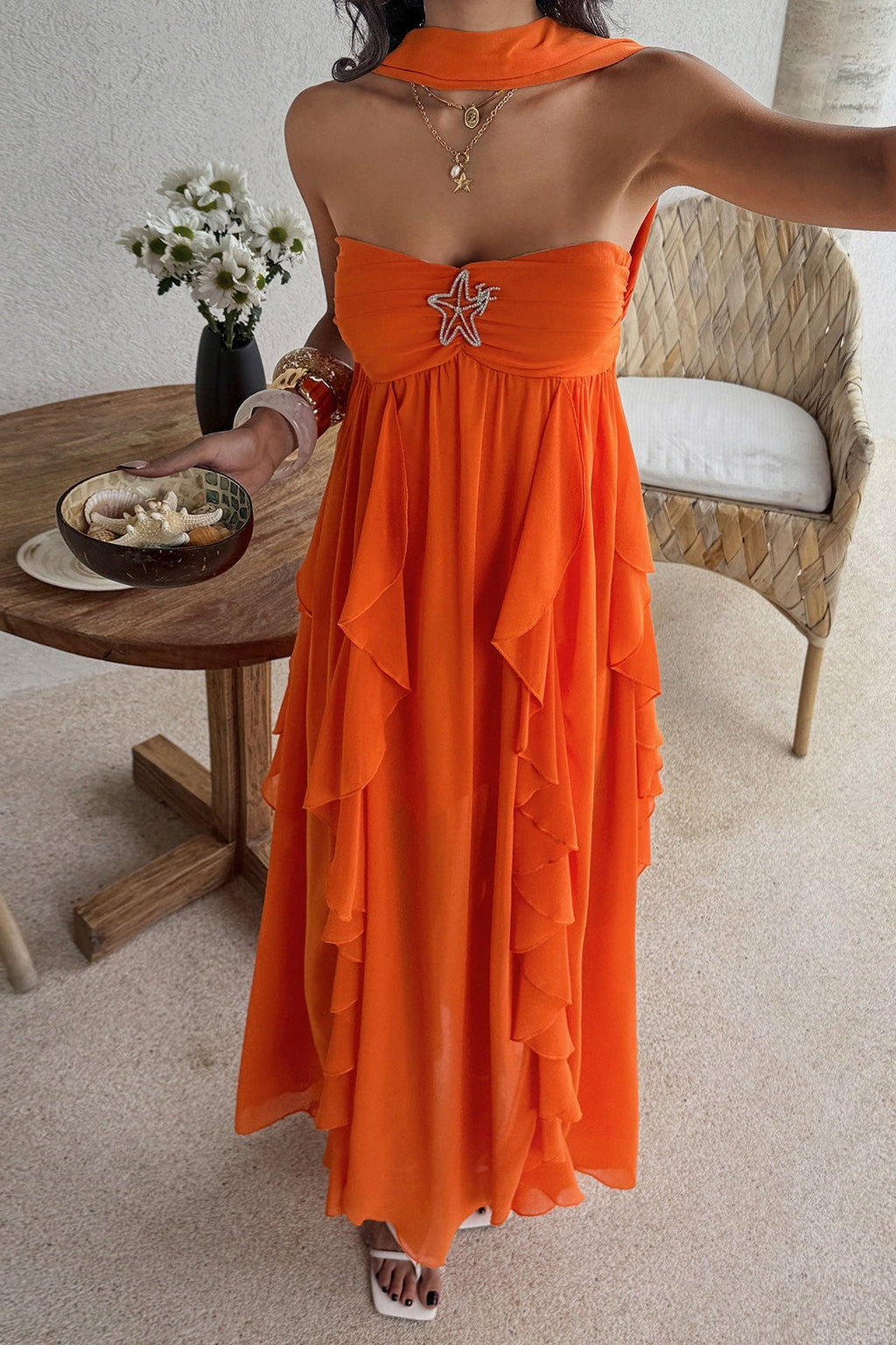Strapless Tiered Ruffle Vacation Dress