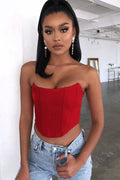 Satin Strapless Corset Crop Tube Top