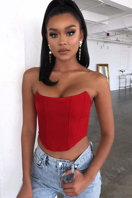 Satin Strapless Corset Crop Tube Top