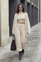 Cardigan Camisole Wide Leg Pants Knit Set