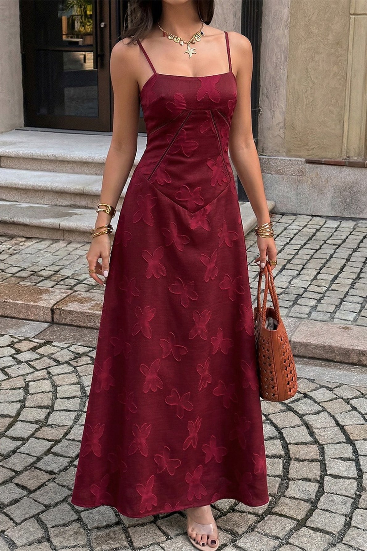 3D Butterfly Jacquard Cami Maxi Dress