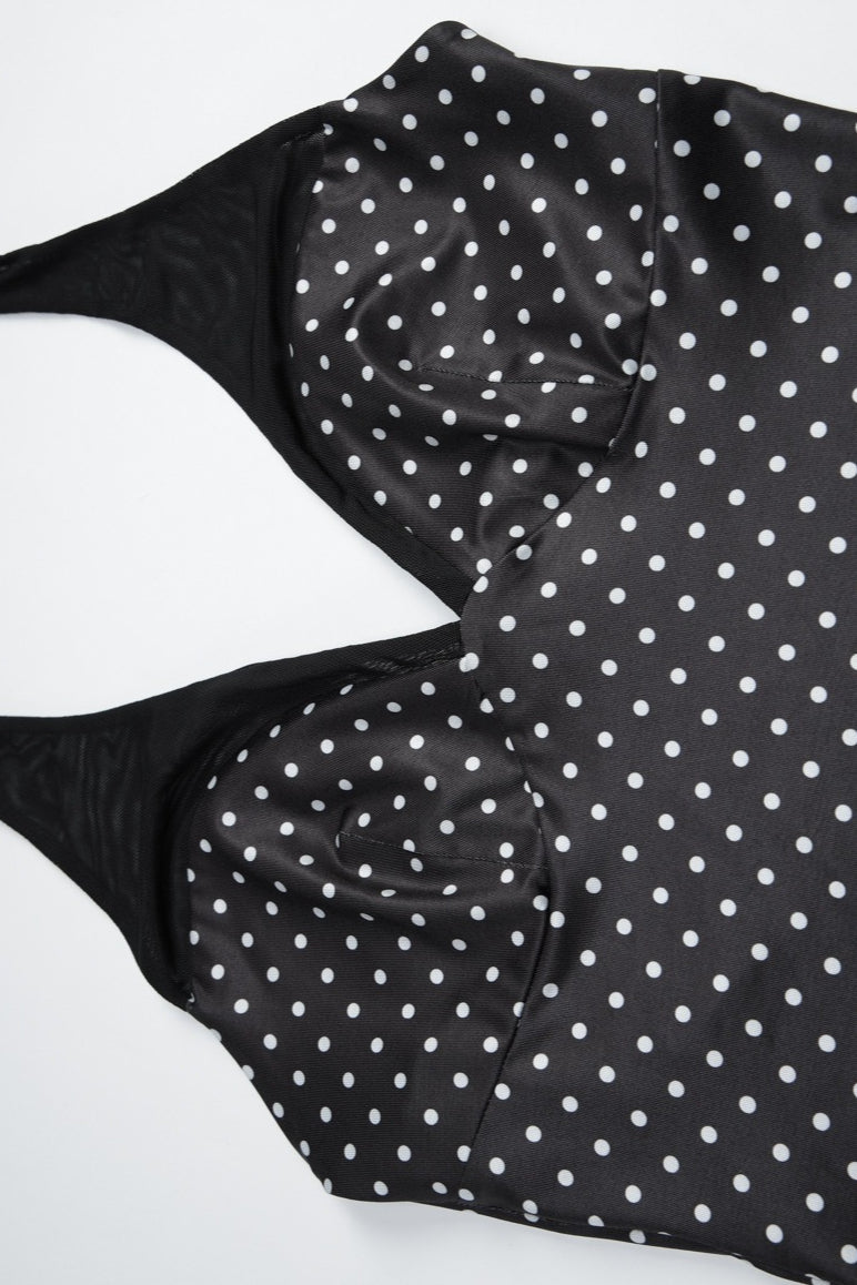 Black Polka Dot Mesh Patchwork Slim Halter Top