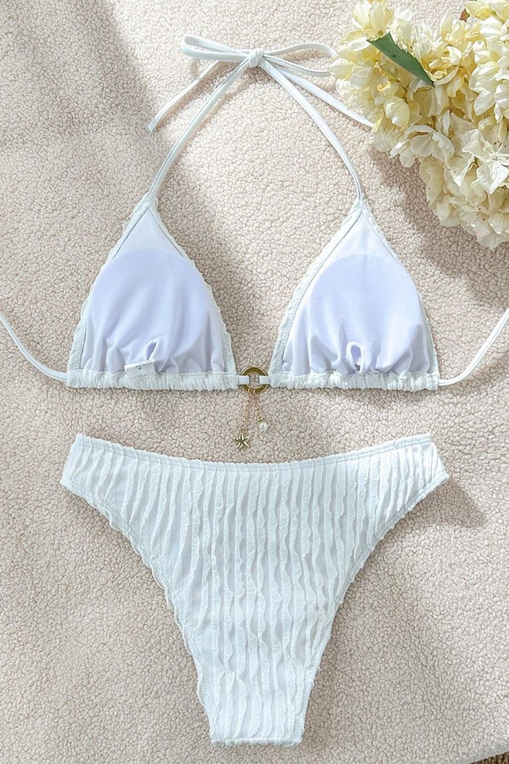 Textured Drawstring Tie Bikini Set
