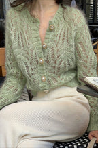 Pearl Button Leaf Knit Cardigans