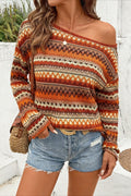 Multicolor Stripe Off Shoulder Knit Tee