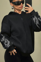 Rhinestone Flame Zip Hoodie