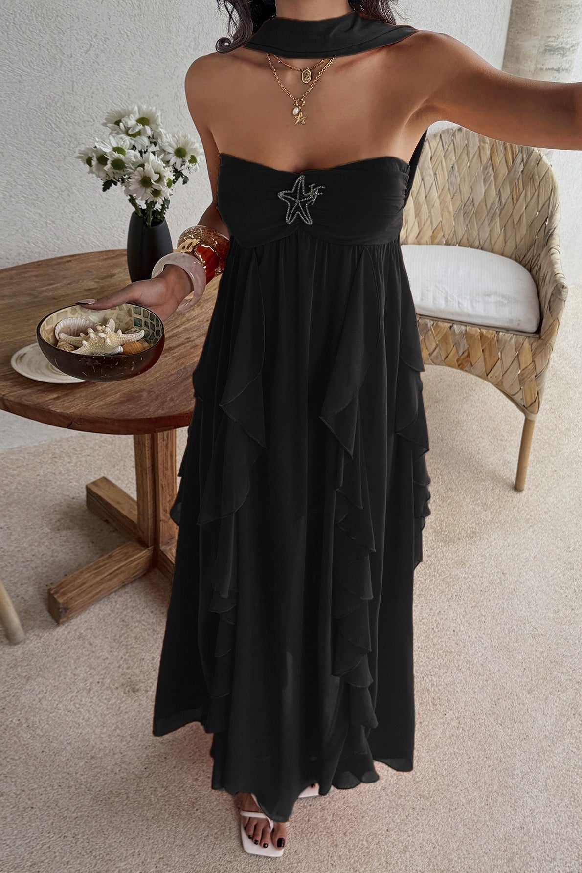 Strapless Tiered Ruffle Vacation Dress