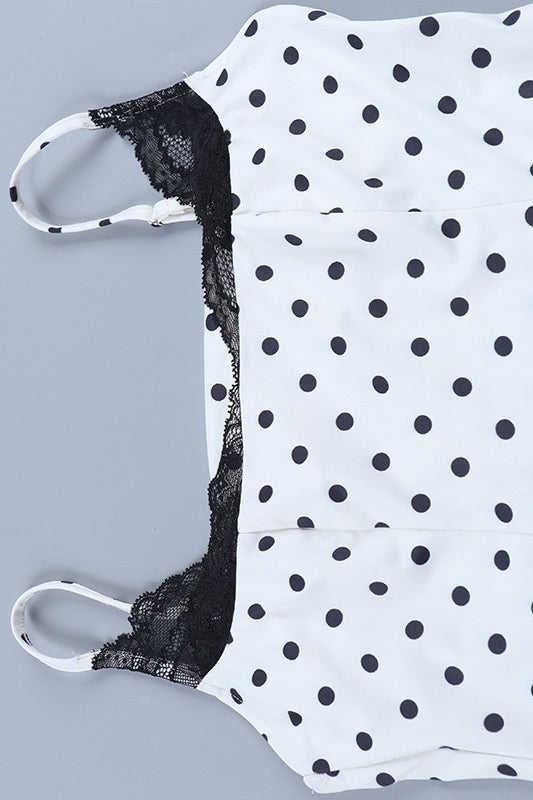 White Polka Dot Lace Trim Cami