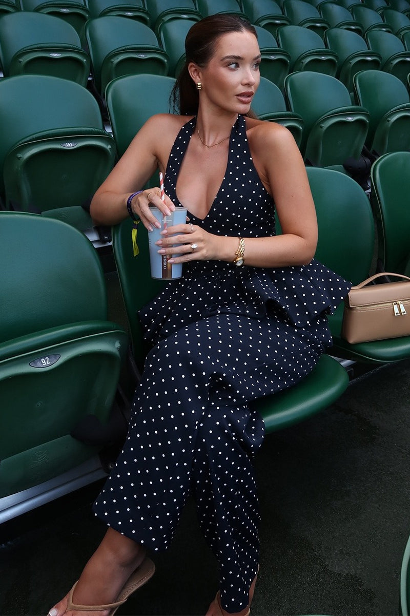 Sexy Polka Dot Halter Wide Leg Pants Set