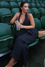 Sexy Polka Dot Halter Wide Leg Pants Set