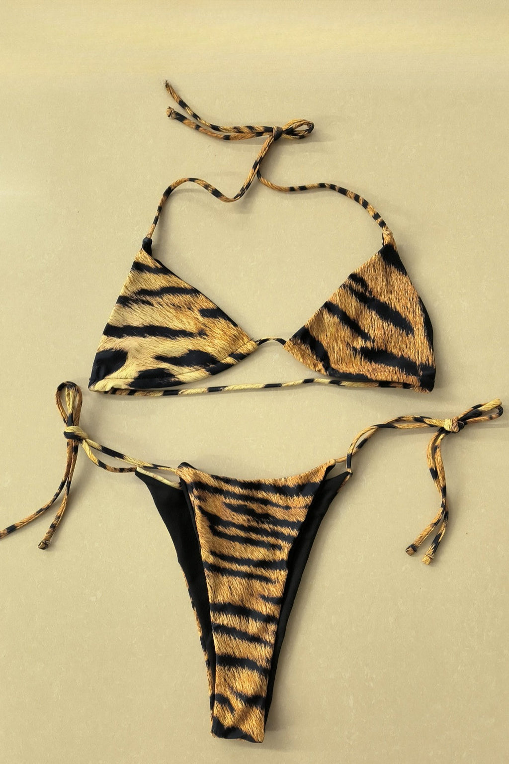 Sexy Leopard Print Backless Halter Tie Bikini Set