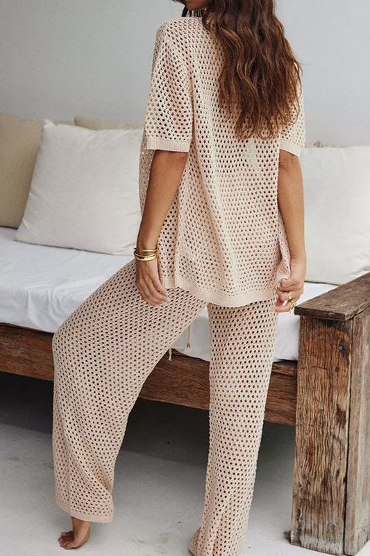 Hollow Knit Beach Two Piece Pants Set