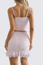 Conjunto de Top Corto Camisola de Encaje Jacquard y Minifalda