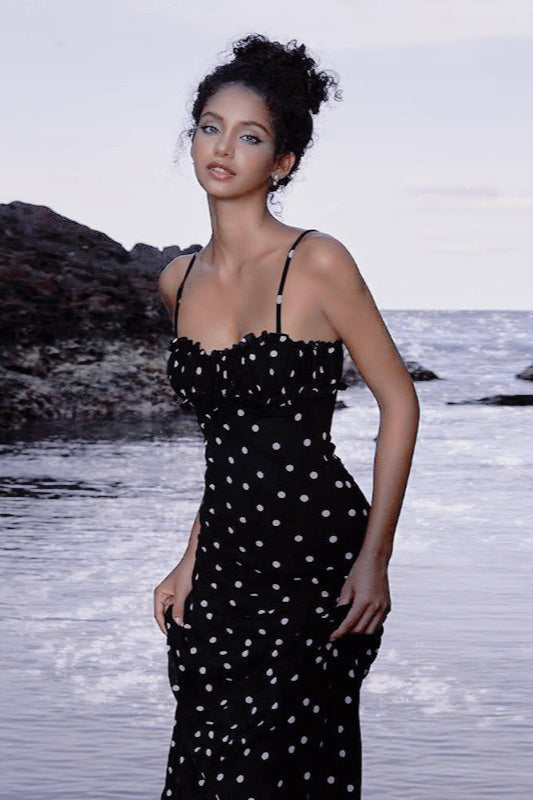 Lunares Espalda Descubierta Cami Ajustado Vestido Maxi