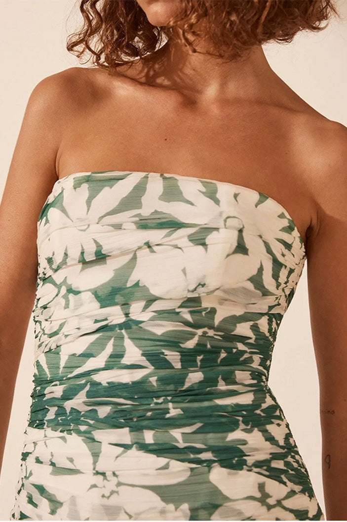 Printed Strapless Chiffon Boho Dress