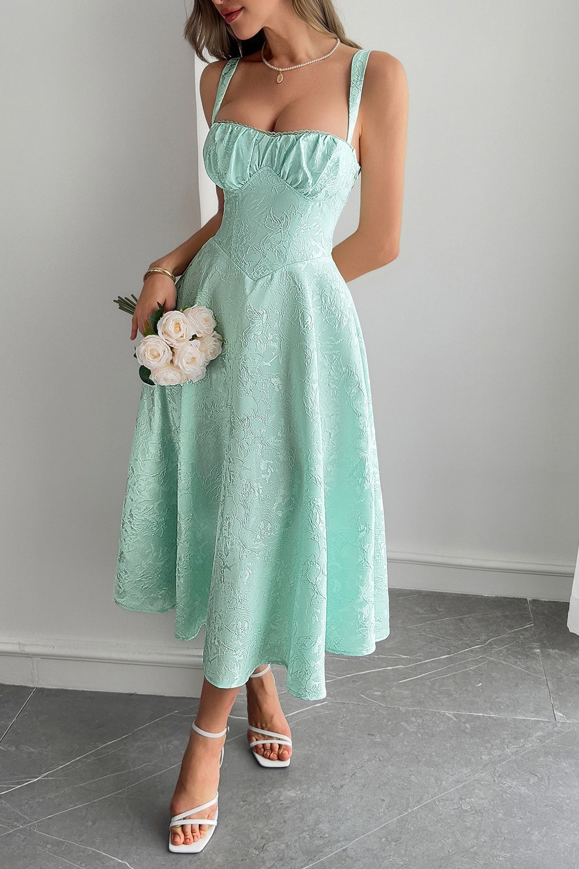 Jacquard Tiras Finas Vestido de Cóctel