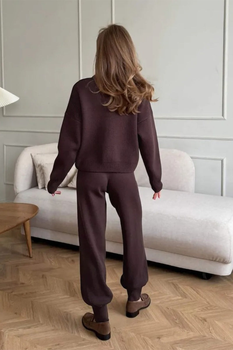 Zip Cardigan Harem Pants Knit Set