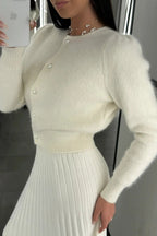 Minimalist Crew Neck Button Front Knit Cardigan