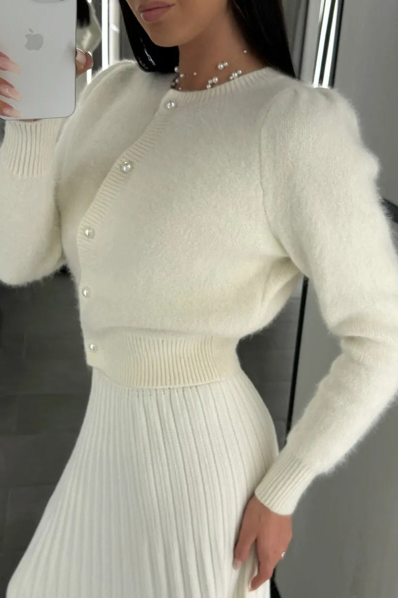 Minimalist Crew Neck Button Front Knit Cardigan