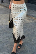 Satin Polka Dot Lace Bodycon Midi Skirt