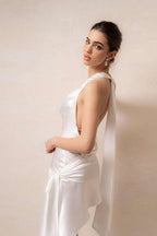 Elegante Cuello Drapeado Halter Vestido de Cóctel