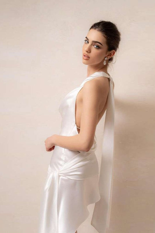 Elegante Cuello Drapeado Halter Vestido de Cóctel
