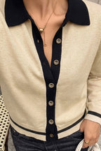 Contrast Point Collar Button Cardigans