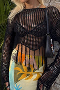 Knit Hollow Out Fringe Hem Chic Cover Up