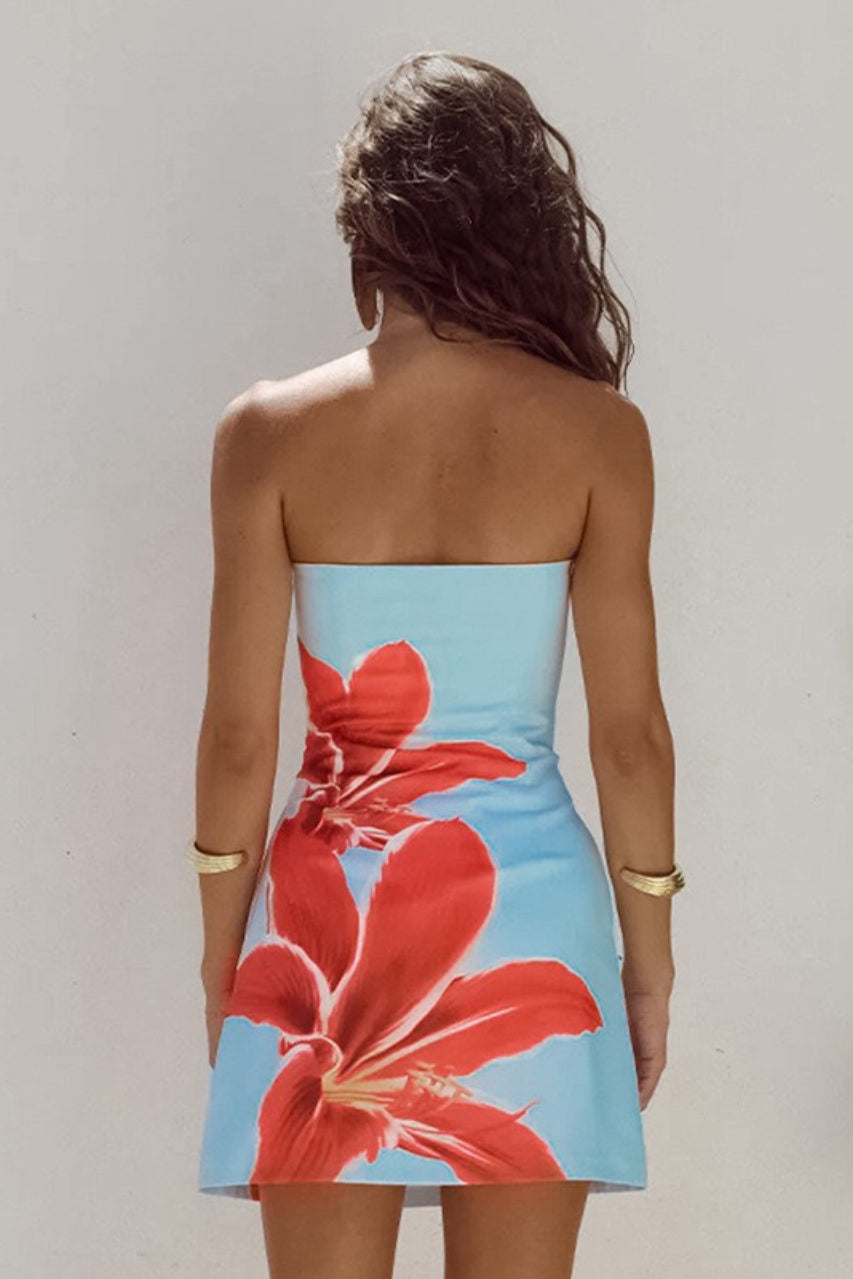 Chic Floral Tube Bodycon Mini Vacation Dress