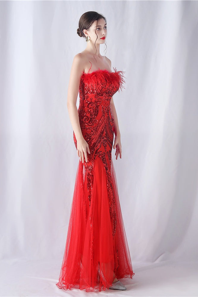 Pluma de Avestruz Lentejuelas Vestido de Fiesta de Noche