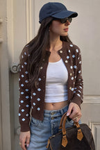 Colorful Polka Dot Round Neck Cardigan