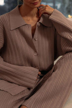 Ribbed Cardigan Wide Leg Pants Knit Set