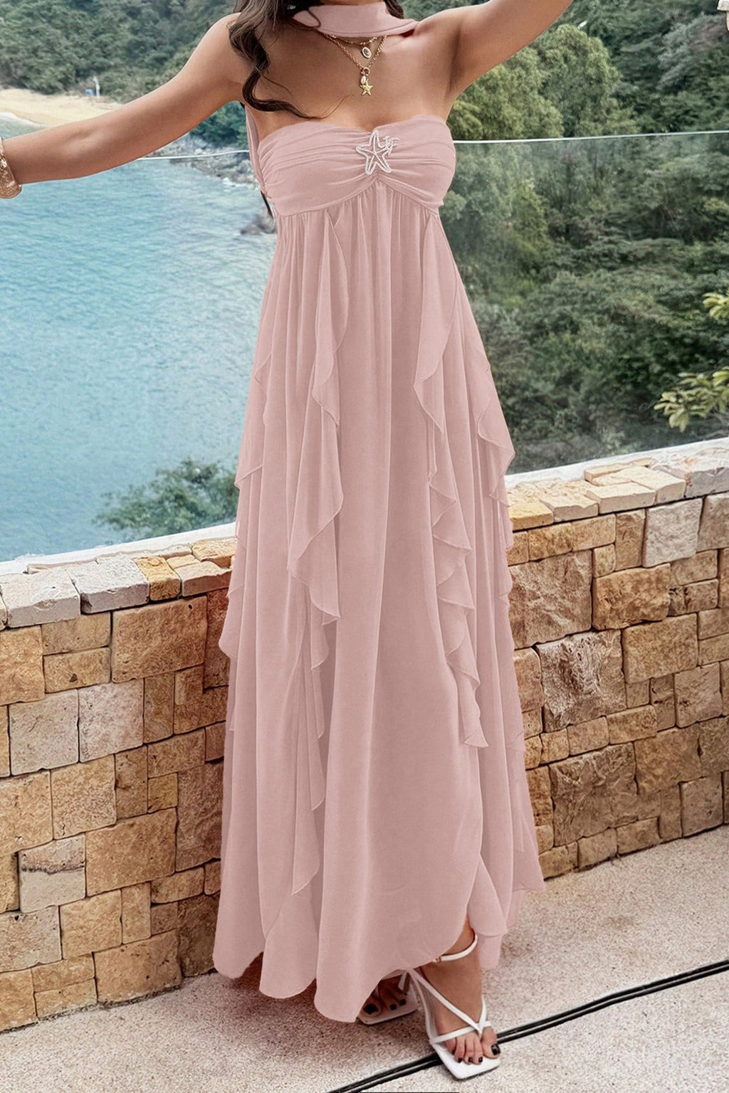 Strapless Tiered Ruffle Vacation Dress