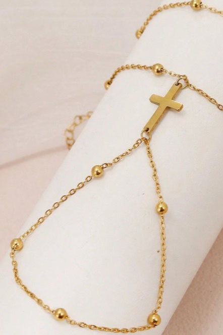 Dos Niveles Cruz Cuenta Knuckle Pulsera-Anillo
