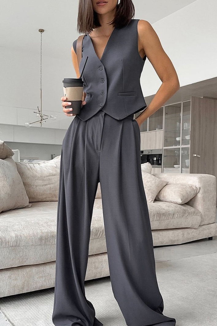 Tailored Gray Two Piece Vest Pants Set