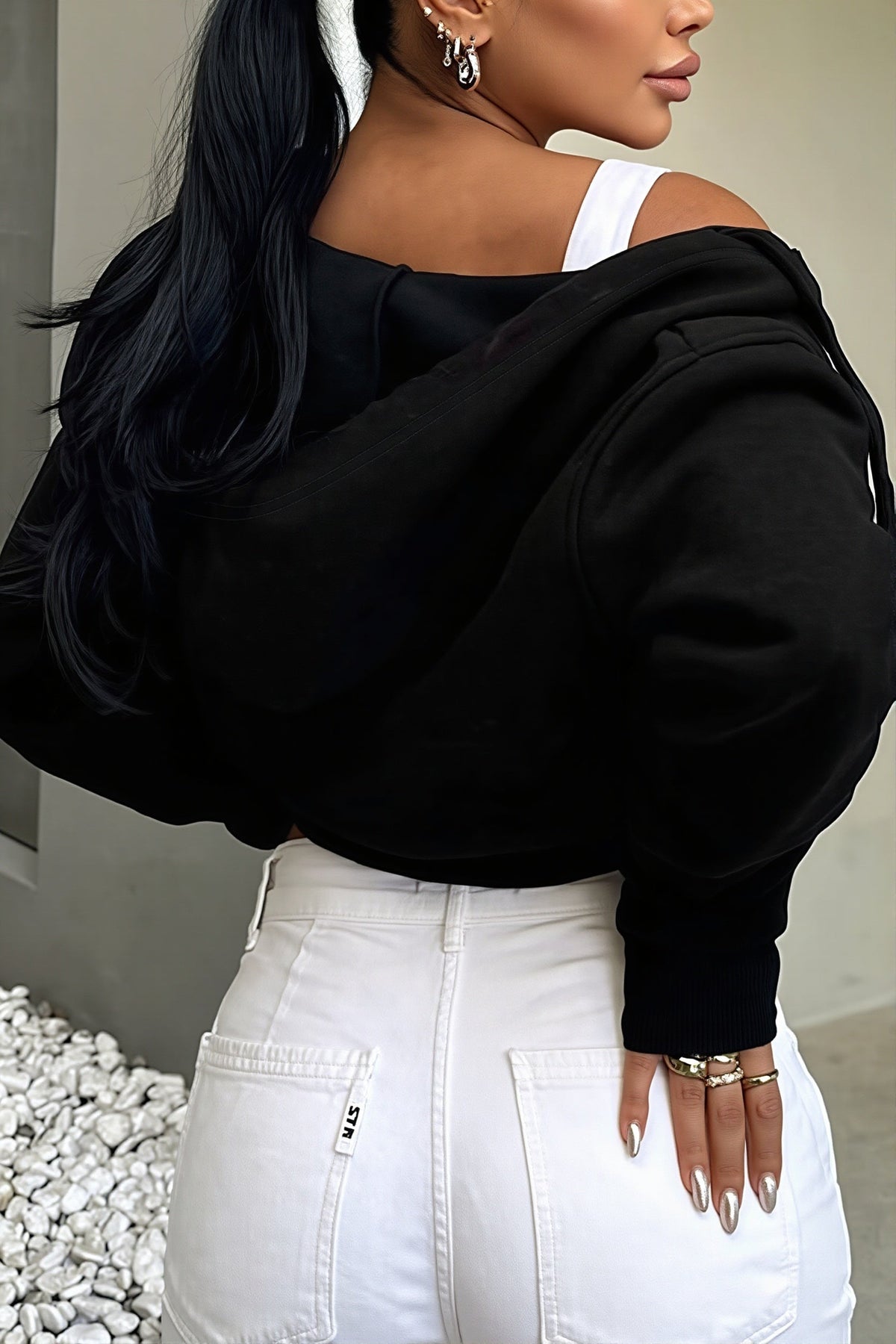 Solid Fitted Cropped Zip Hoodie