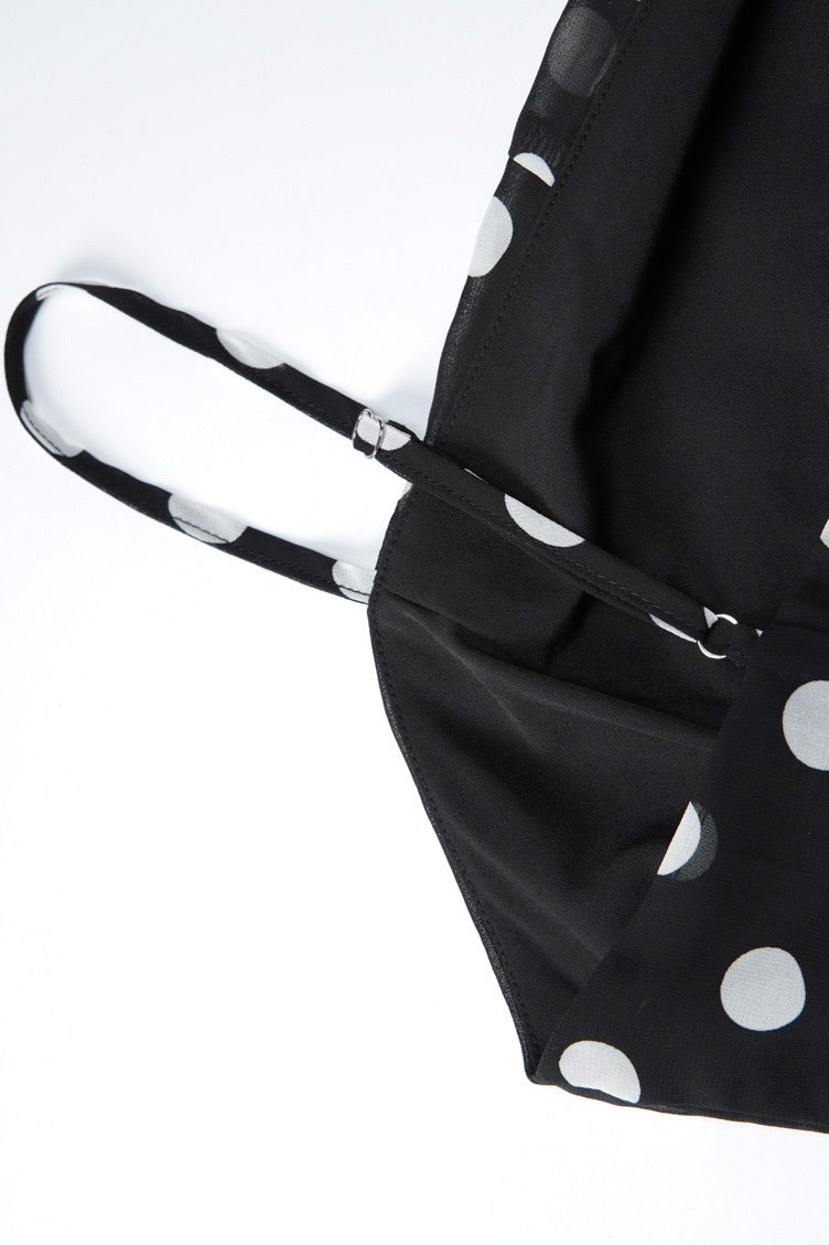 Black Polka Dot Contrast Patchwork Fitted Maxi Dress