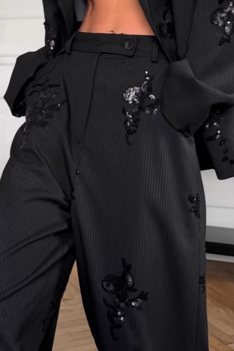 Embroidered Two Piece Blazer Pants Set