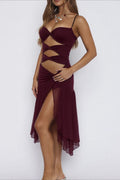 Strapless Hollow Slit Mesh Vacation Dress