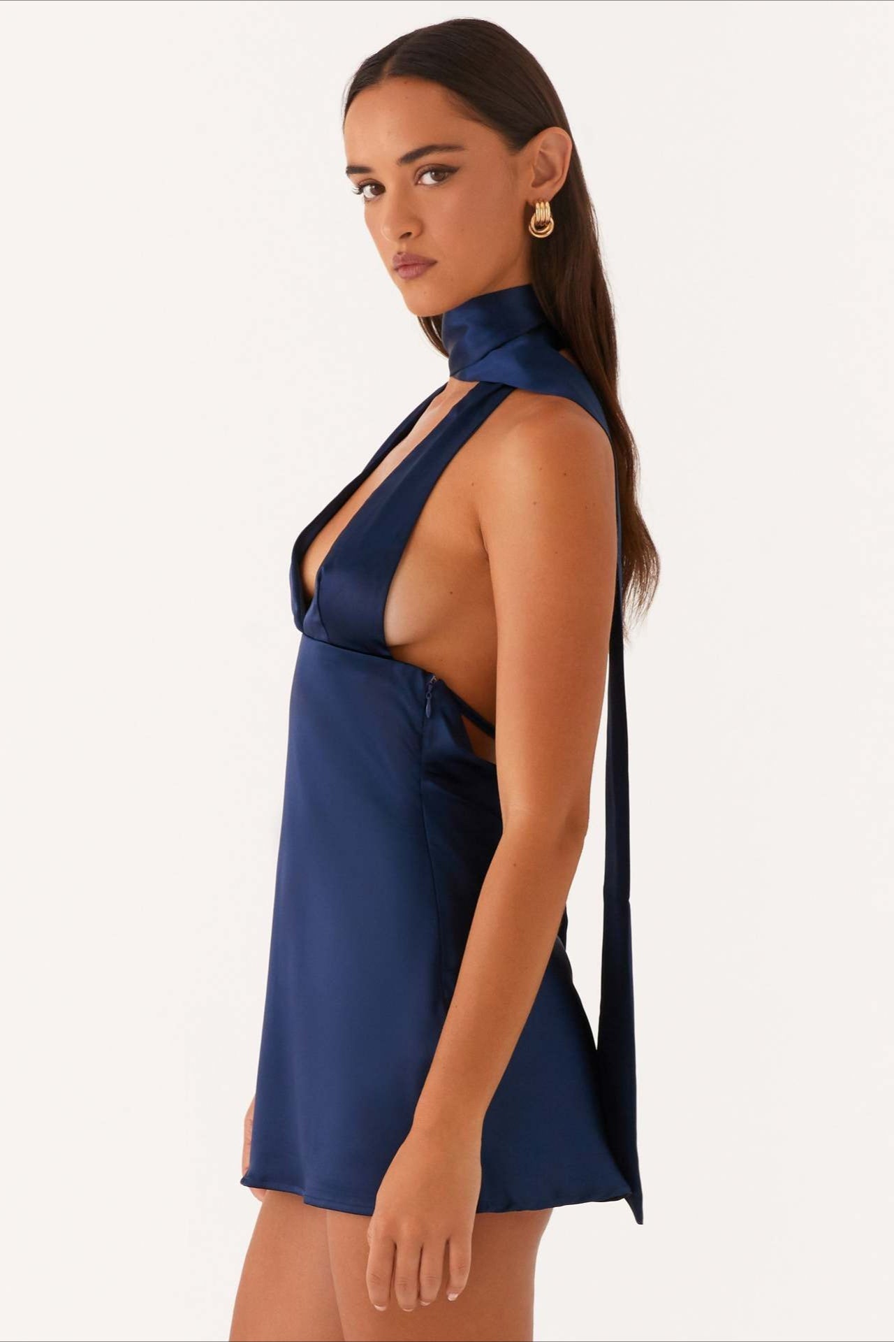 Escote Profundo en V Espalda Descubierta Con Cinta, de Cóctel Vestido