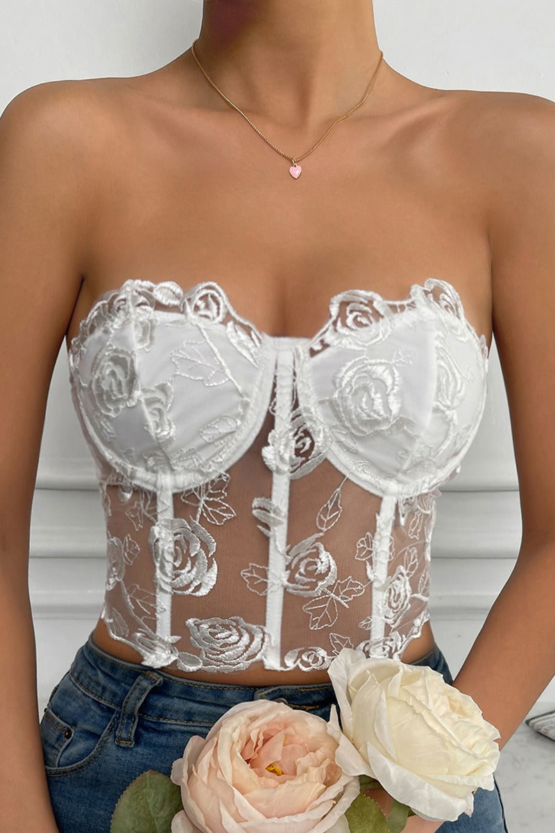 Lace 3D Flower Corset Tube Top
