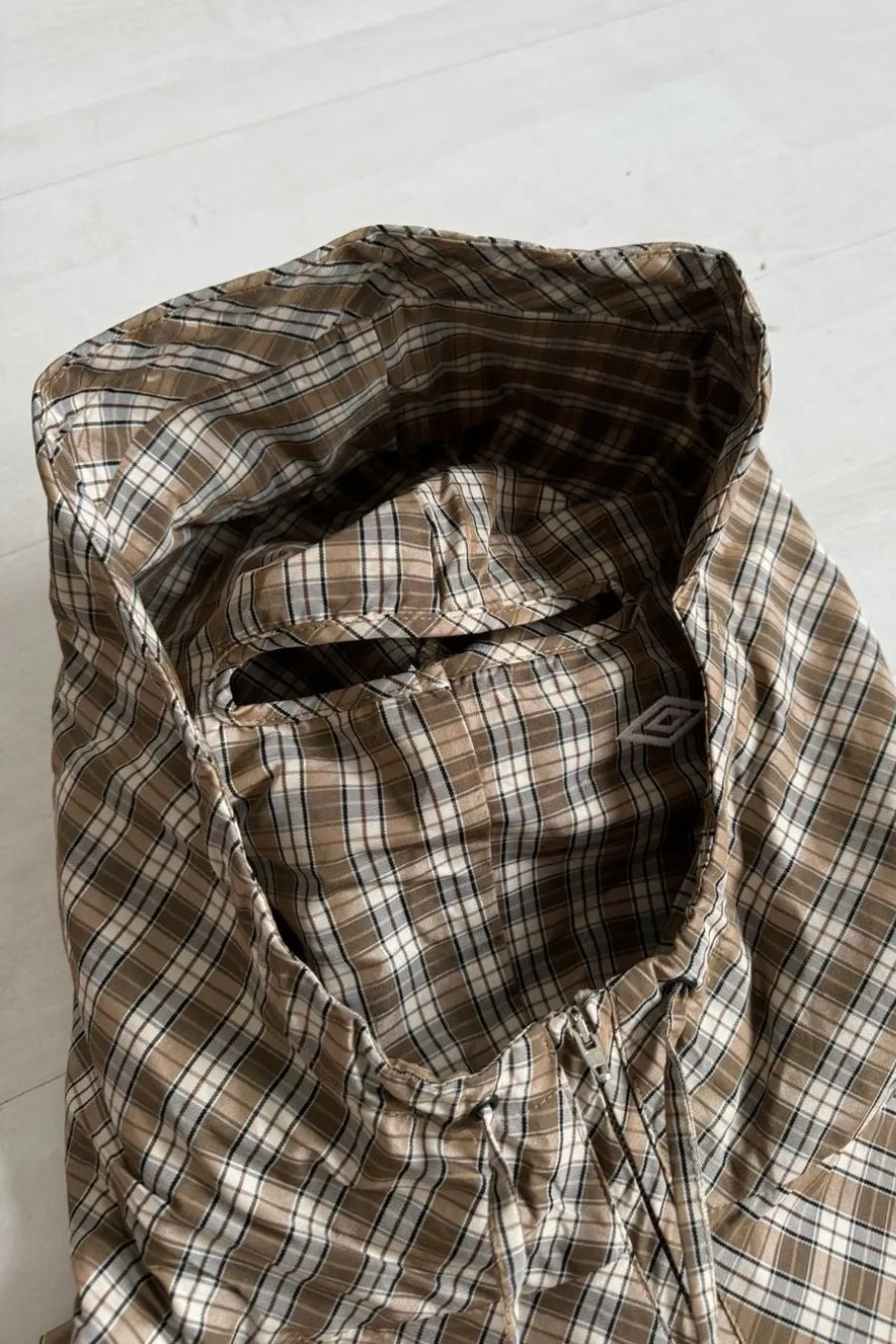 Vintage Plaid Half-Placket Masked Hoodie