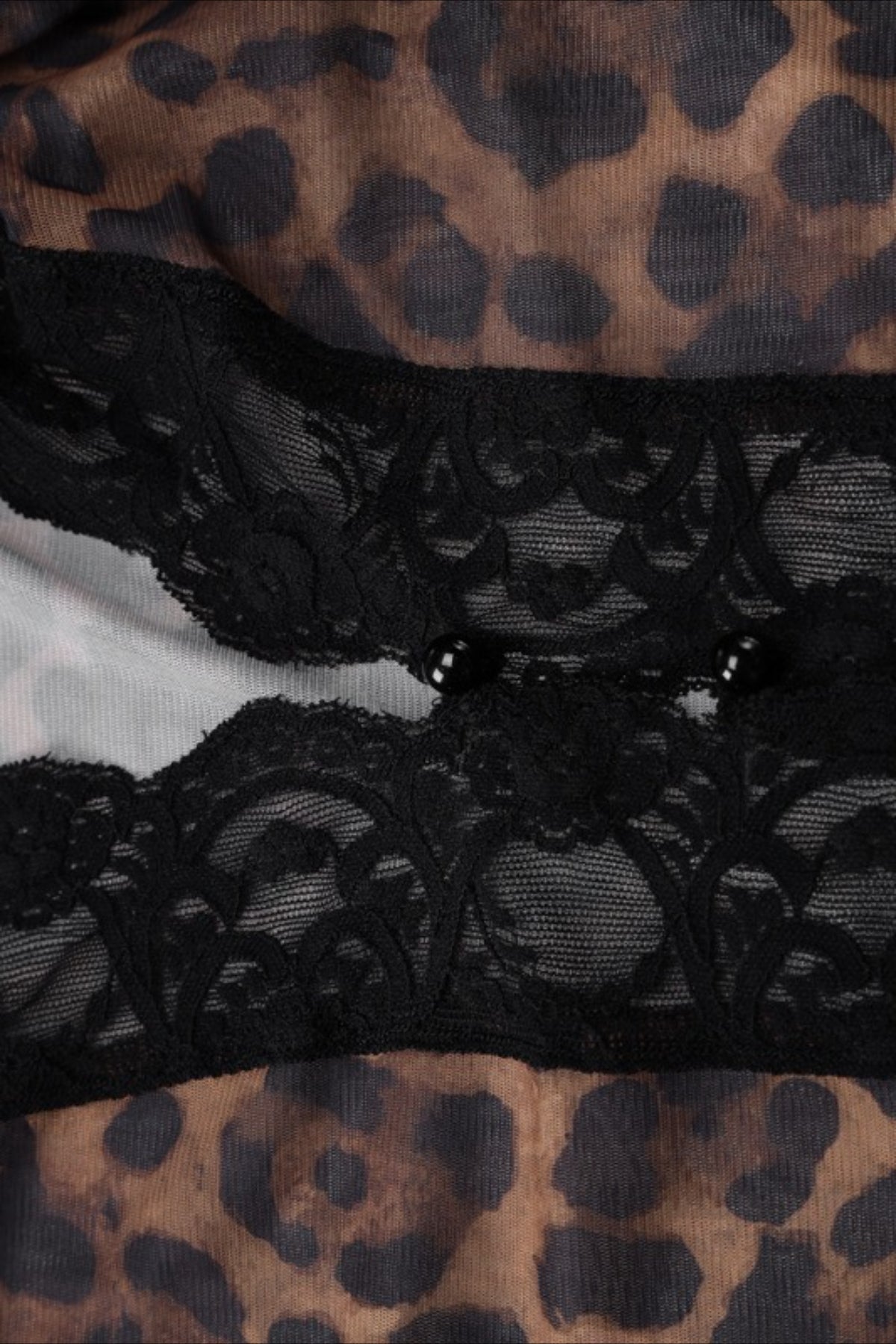 Printed Mesh Lace Trim Button Front Blouse