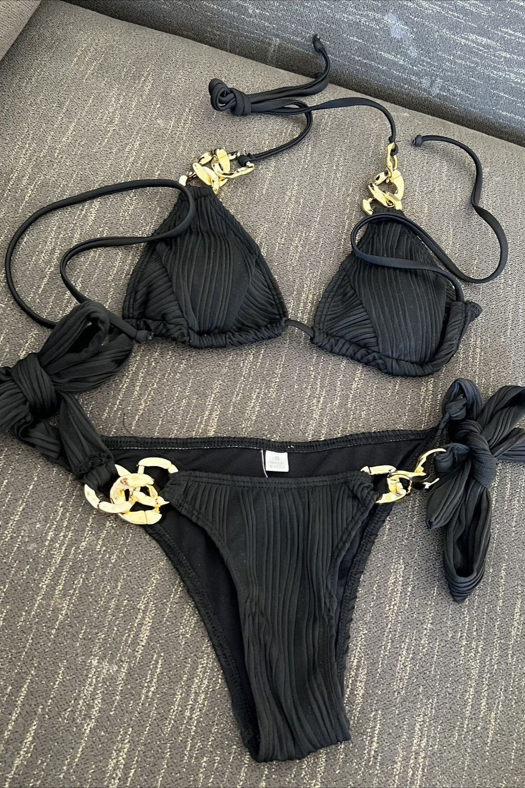 Metal Chain Halter Tie Bikini Set