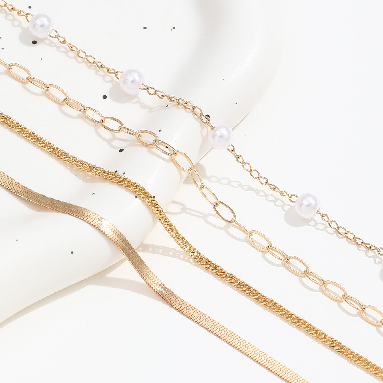 4-Pieza Bohemio Tipo Clip Perla Sintética Cadena Tipo Serpiente Conjunto de Pulsera